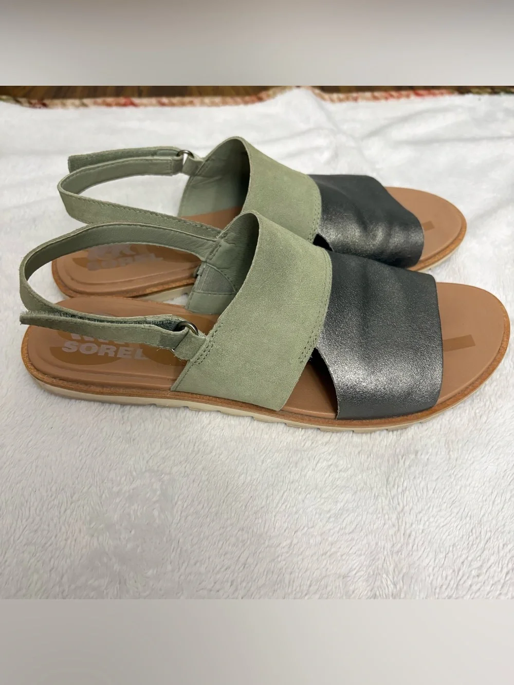 Sorel Ella II Slingback Sandals Safari/ Shade Genuine Leather Open Toe SIZE 9